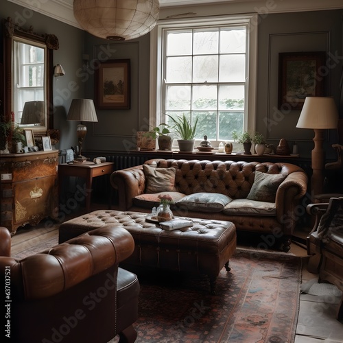 living room with leather brown furniture