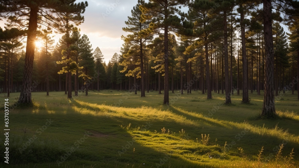 Obraz premium A thick, charmed timberland with fireflies lighting the see at with their spread plans. Creative resource, AI Generated