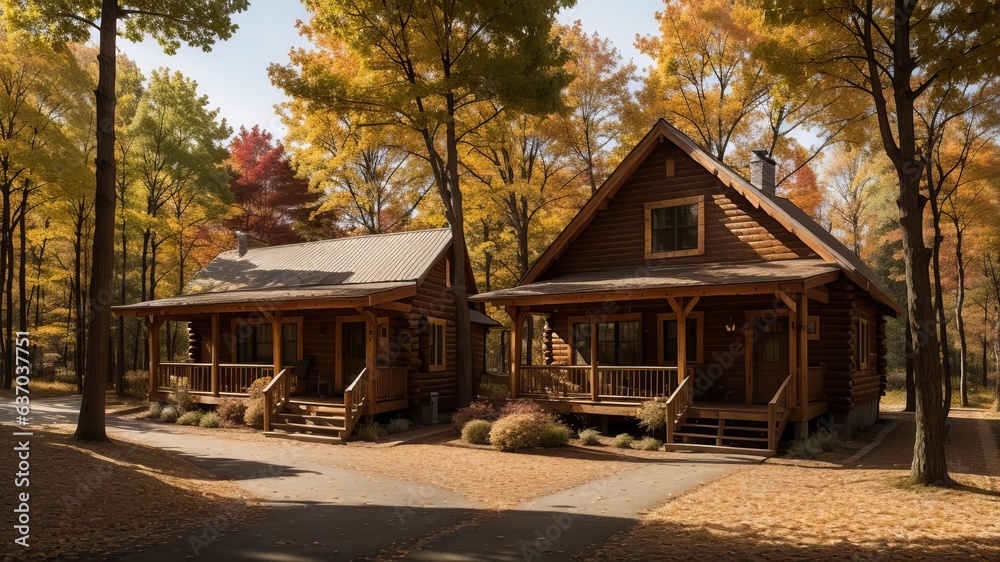 a cozy cabin settled internal parts the heart of a thick forest, gotten a handle on by energized drop foliage. Creative resource, AI Generated a cozy cabin settled internal parts the heart of a thick forest, gotten a handle on by energized drop foliage. Creative resource, AI Generated