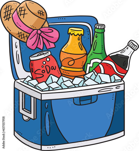 Beverages in Ice Cooler Cartoon Colored Clipart