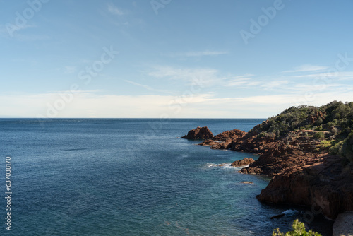 French Riviera coast with red rocks in Saint Raphael
