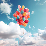 Balloons flying in the sky. Generative AI.