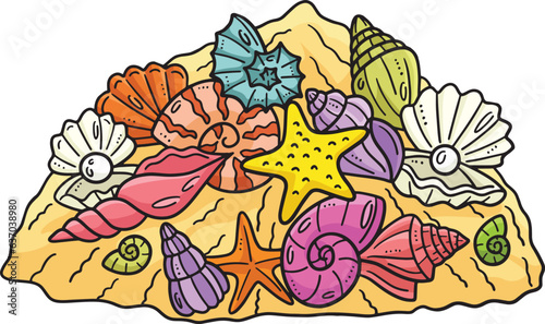 Seashells Cartoon Colored Clipart Illustration