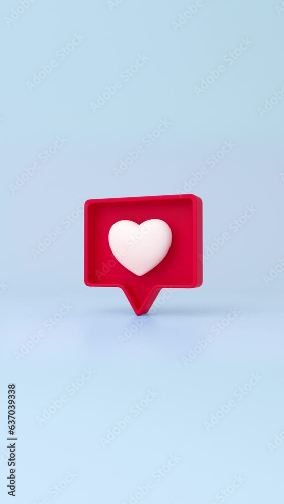 Icon red like heart on blue background. Animation cartoon popping up and spinning. Icon red like heart on blue background. Animation cartoon popping up and spinning.