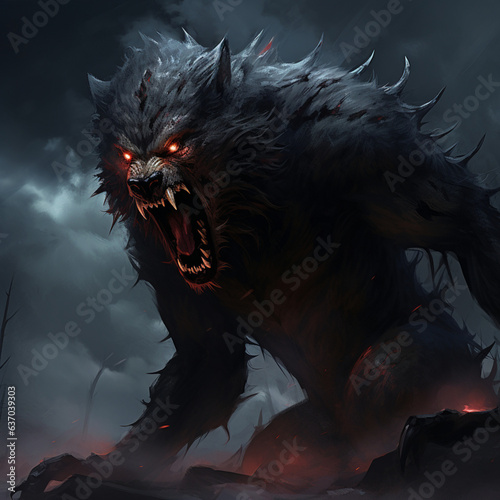 Werewolf in full moon howling. Generative AI.
