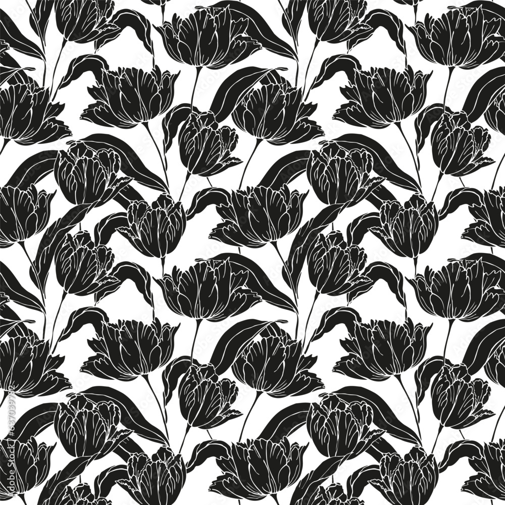 Fototapeta premium Tulips seamless pattern for textile design