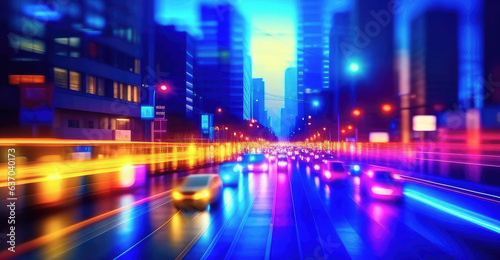 Wallpaper Mural High-speed car traffic at night in neon city. Geneative AI. Torontodigital.ca