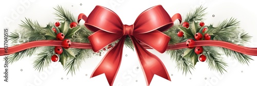 Photographie red ribbon and bow christmas border
