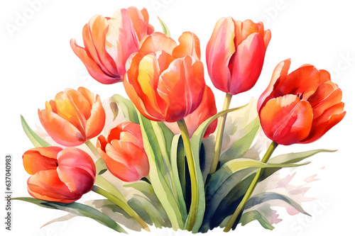 tulips bouquet watercolor iluustration isolated on transparent background photo