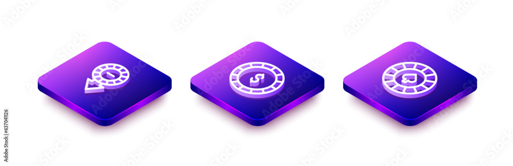Set Isometric line Casino chips, with dollar and icon. Vector Set Isometric line Casino chips, with dollar and icon. Vector