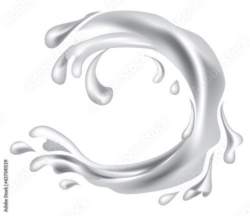 As it drips and swirls, the milk forms a circle. flowing liquid Fresh or milky dairy products alone. ,vector illustration.