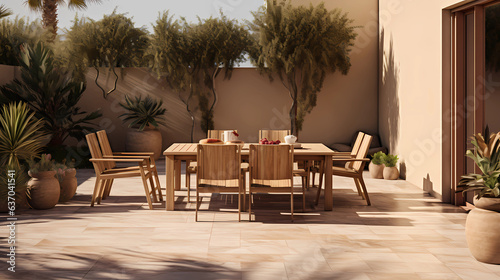 outdoor patio with sand-colored tiles © ginstudio