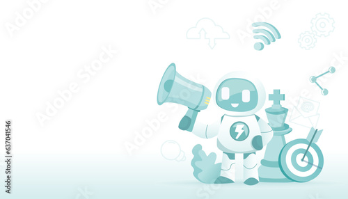 Artificial Intelligence (AI) technology and announcement concept. Online marketing, advertising campaign, content attract, management, improvement, development to business success. Vector illustration