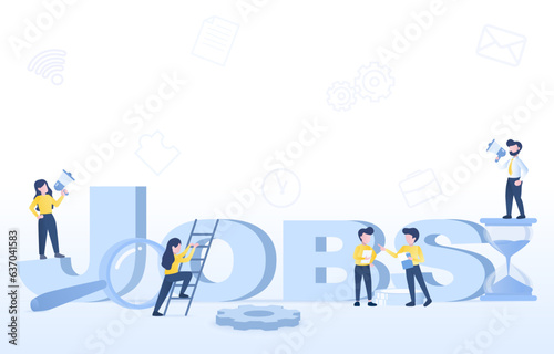 Business ideas concept. Job search, recruitment, freelance, human resource, work position, find opportunity. Flat vector design illustration with copy space.