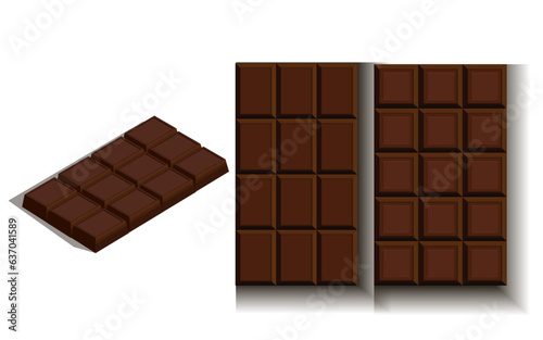 Chocolate bars on a white background Top view and oblique angle. ,vector illustration.