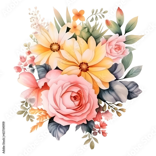 Watercolor flower bouquet Pattern of decorative elements © AGSTRONAUT