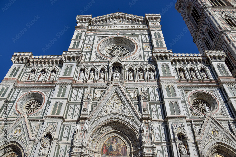Cattedrale di Santa Maria del Fiore or Duomo. Florence Cathedral, the third longest church in the world, 148 meters long. It was built for 173 years.