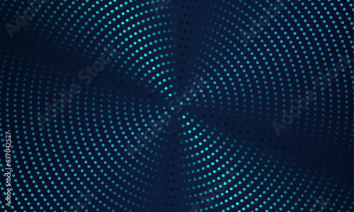 Flowing dot particles wave curve pattern blue and green gradient light isolated on black background in concept of AI technology, science, music. Vector illustration 