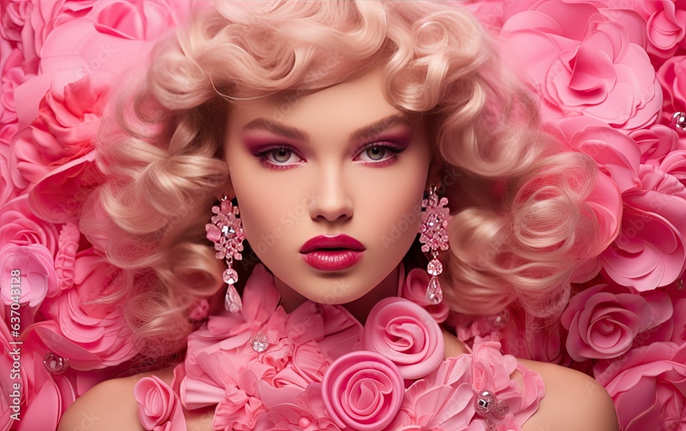 Portrait of a young blonde woman wearing pink makeup and clothing Portrait of a young blonde woman wearing pink makeup and clothing