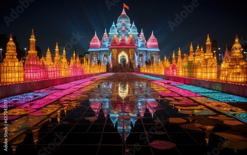 Tablou canvas The temple is illuminated with colorful lights, evoking the spiritual significan