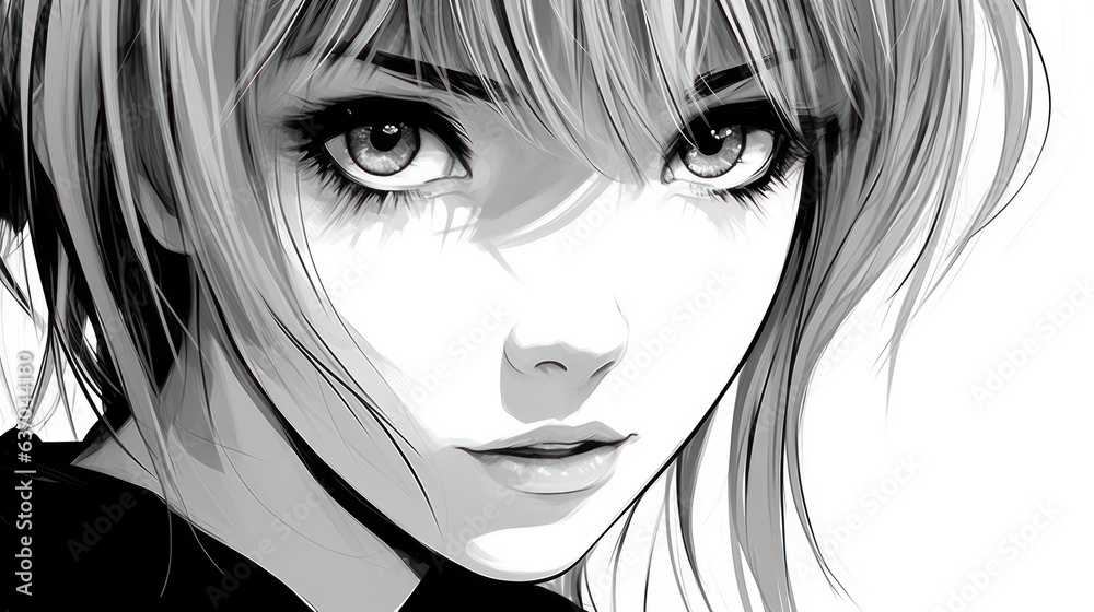 Fototapeta premium Girls in anime style in black and white colors on a white background