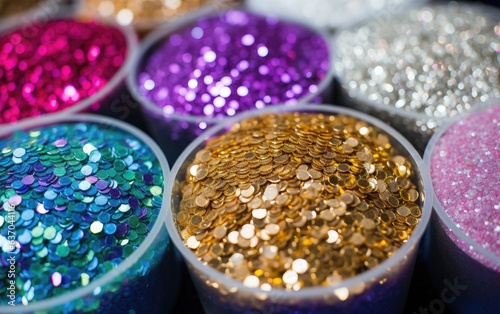 Colorful glitters in containers