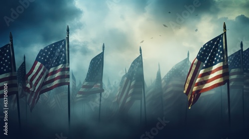 USA flag on the background of clouds in the fog
