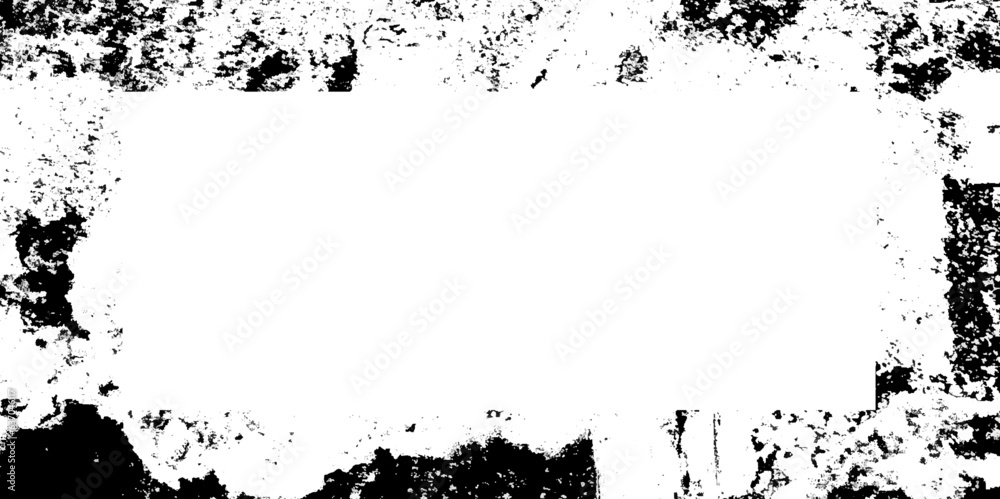 Black grunge texture border frame over white, Dust and rough dirty wall background. Distress illustration simply place over object to create grunge effect. Vector.
