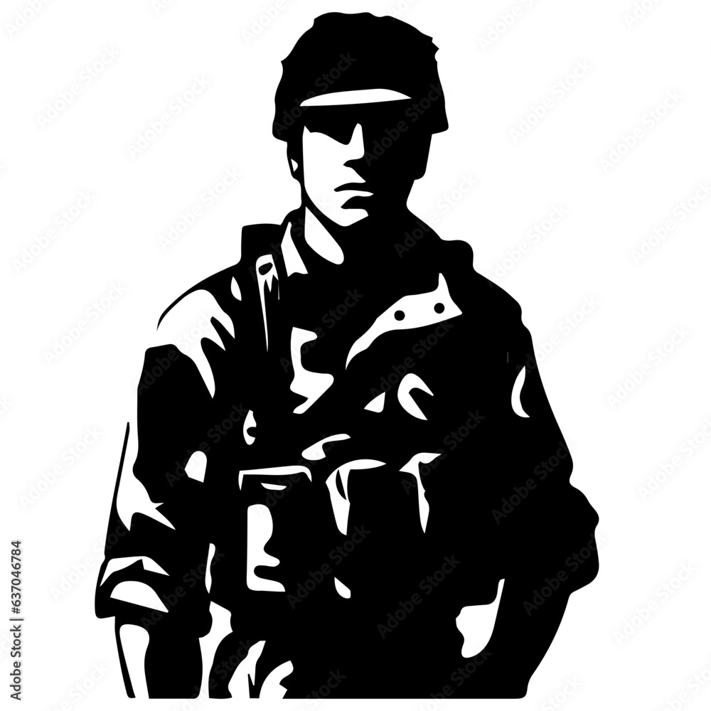 A troop of soldier silhouette vector, a simply designed military man in black and white A troop of soldier silhouette vector, a simply designed military man in black and white