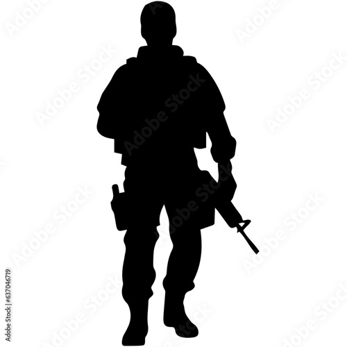 A troop of soldier silhouette vector, a simply designed military man in black and white