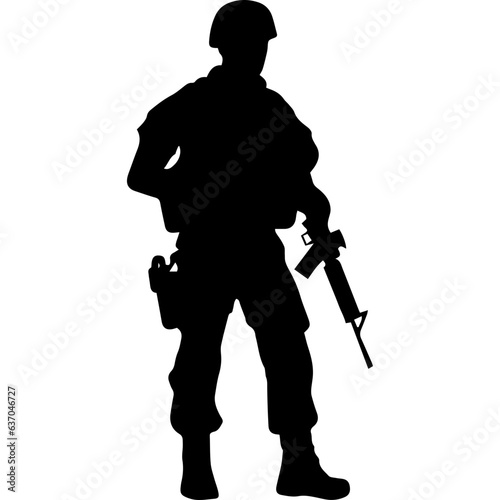 A troop of soldier silhouette vector, a simply designed military man in black and white