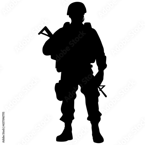 A troop of soldier silhouette vector, a simply designed military man in black and white