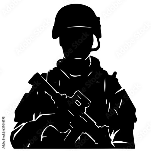 A troop of soldier silhouette vector, a simply designed military man in black and white