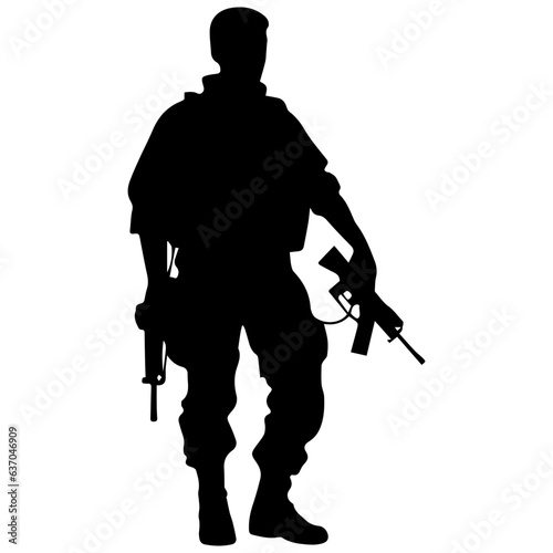 A troop of soldier silhouette vector, a simply designed military man in black and white