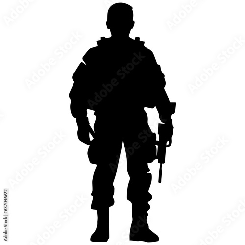 A troop of soldier silhouette vector, a simply designed military man in black and white