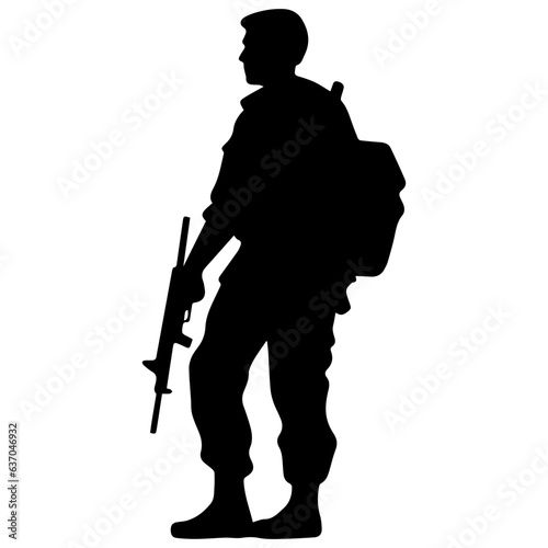 A troop of soldier silhouette vector, a simply designed military man in black and white
