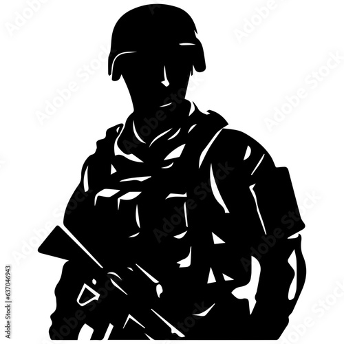A troop of soldier silhouette vector, a simply designed military man in black and white