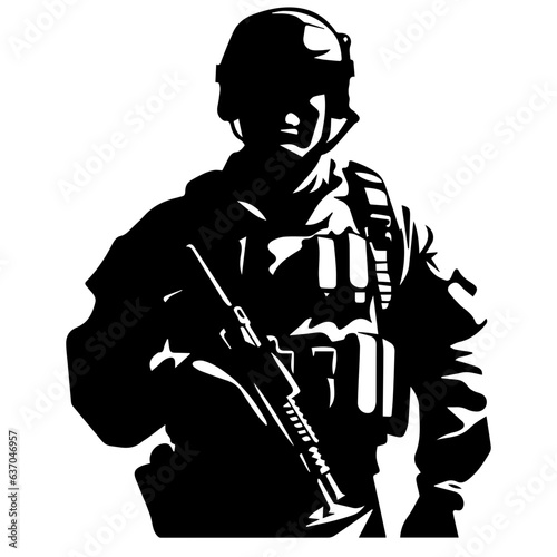 A troop of soldier silhouette vector, a simply designed military man in black and white
