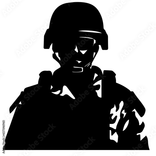 A troop of soldier silhouette vector, a simply designed military man in black and white