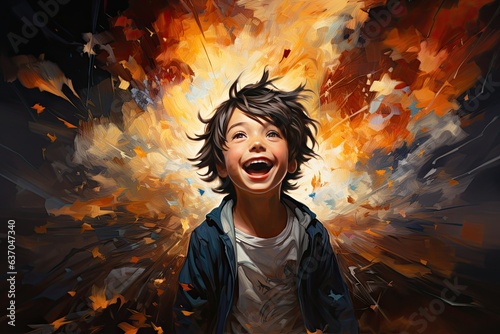 Surreal image of Boy with ADHD with ADD mind 