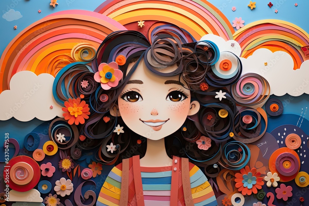 girl with add and mind in colorful clouds