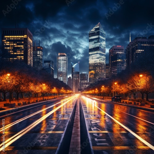 Night cityscape with building and road in Beijing city