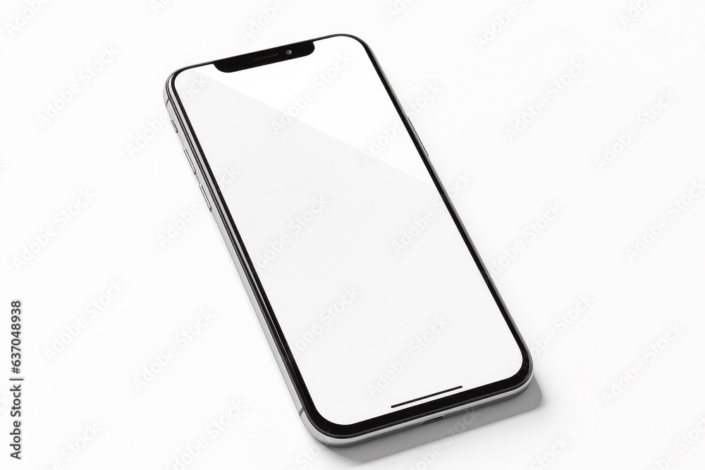 Smartphone mockup model on white background. Front view of white screen on phone mockup and white background. - obrazy, fototapety, plakaty 