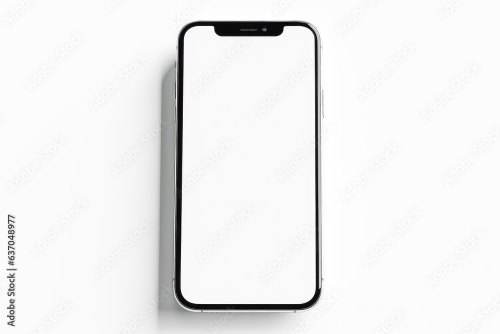 Smartphone mockup model on white background. Front view of white screen on phone mockup and white background.