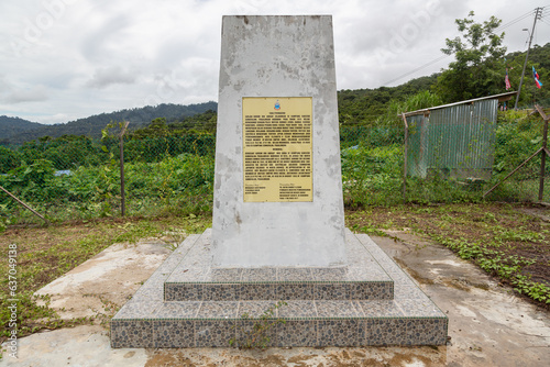 Pagalungan Nabawan, Sabah Malaysia - August 16 2023: Memorial Monument erected to commemorate Sergent Korom Bin Anduat. He was a Murut warrior who served in British North Borneo Constabulary in 1915