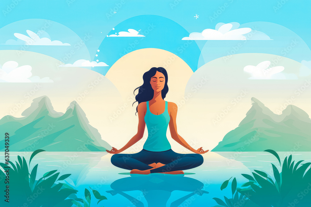 Black woman doing yoga. Confident calm african woman doing yoga on bright background.