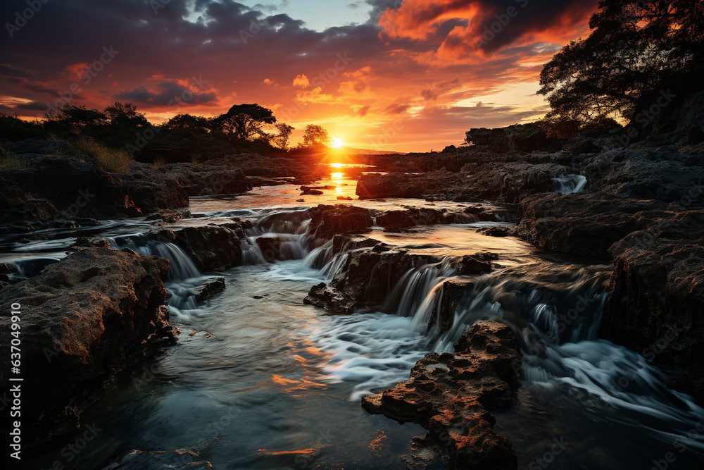 Fototapeta premium Tropical sunset by the river