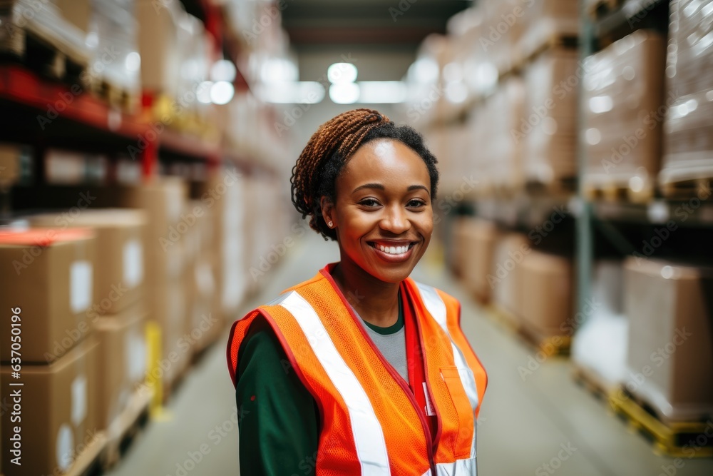 Portrait of a smiling young african american warehouse manager in a warehouse