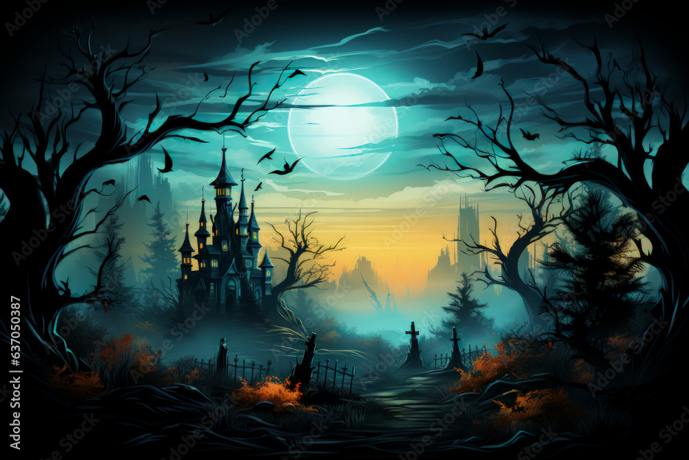 Halloween Scene for Cards, Backgrounds or Advertising
