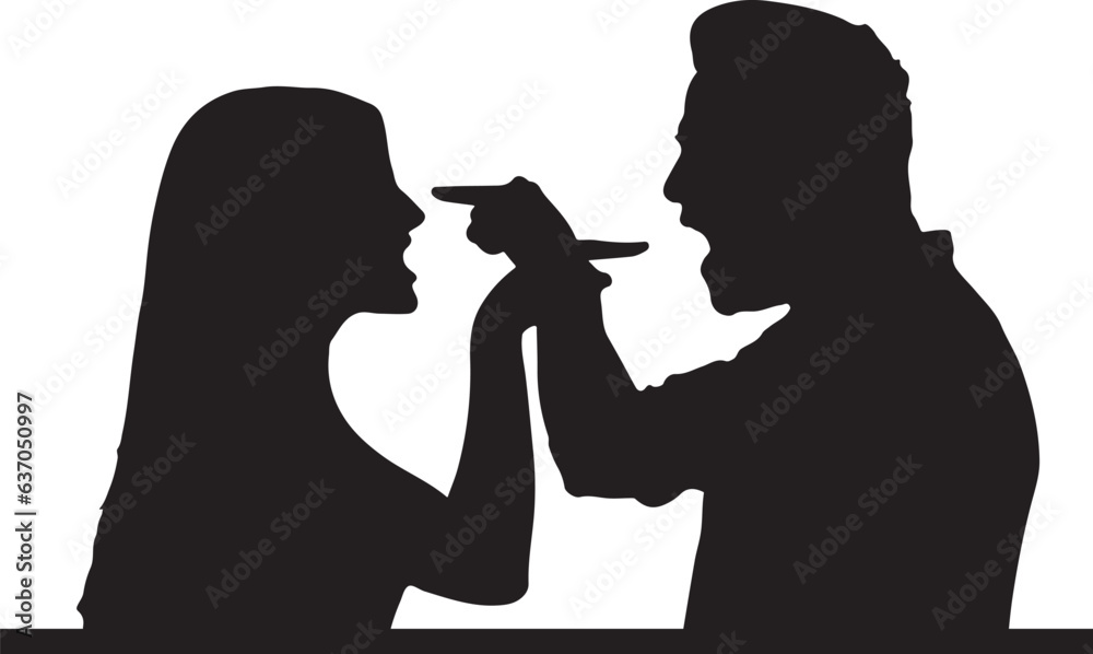 Silhouette of an Angry Couple, Clash of Feelings: Couple Quarrel Silhouettes,  Silhouettes of a Quarreling Couple, Silhouetted Couple Argument, Silhouetted Couple Fight, Silhouette of a Yelling Couple